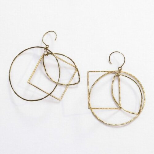 UMIWI Ohrhänger 'Latotino' aus Messing mit Blatt und Quadrat